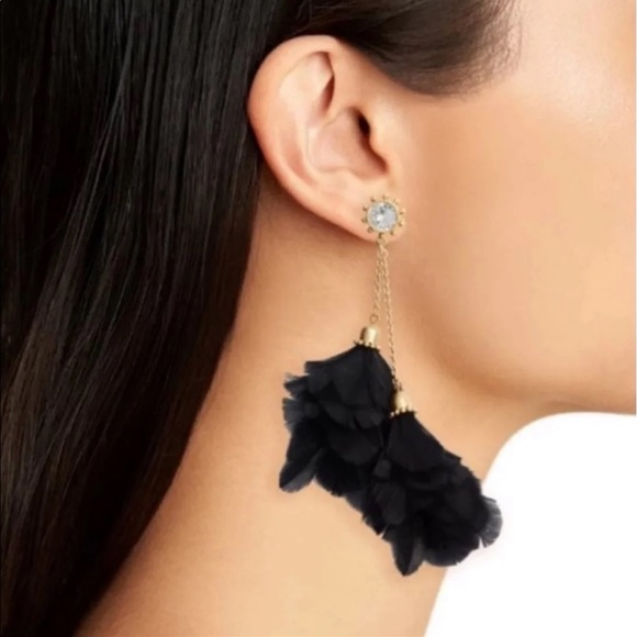 $98 Kate Spade In Full Feather Tassel Earrings Black - Picture 2 of 7
